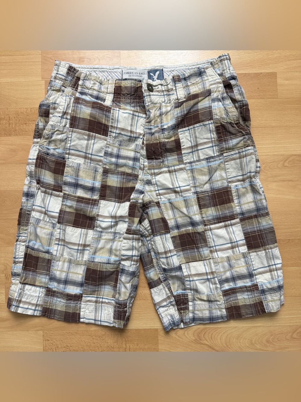 Y2K American Eagle Outfitters Plaid Patchwork Shorts Distressed Mens Size 32